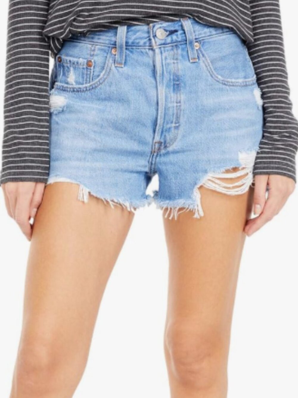 Levi’s 501 High Rise Distressed Cutoff Denim Shorts Size 30 Sansome Straggler